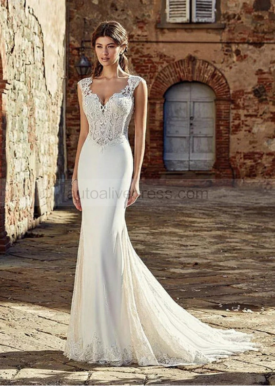 Ivory Lace Satin Buttons Back Wedding Dress Ivory Lace Satin Buttons Back Wedding Dress